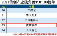 优炫软件连续两年入选“信创产业独角兽100强”